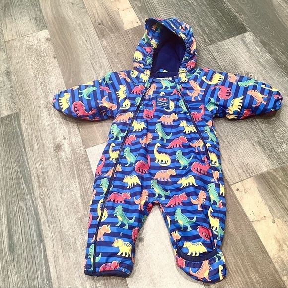 Jojo Maman Bebe boy Baby Snowsuit size 3-6 Months Blue Dinosaur Waterproof